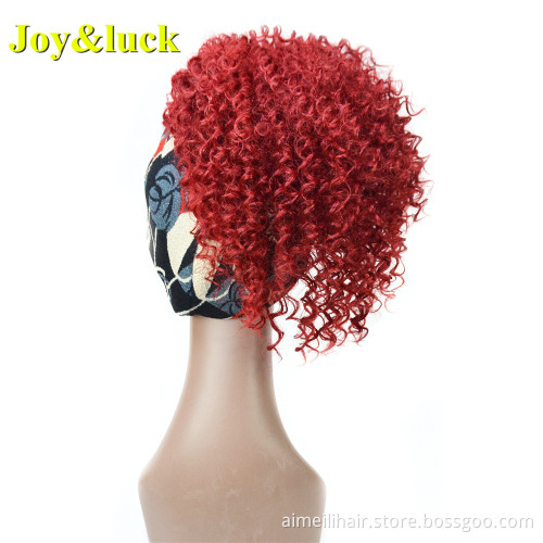 Burgundy Wigs Wholesale Prices for African Women Ladies Hair Hairband Short Afro Kinky Curly Headband Wig Synthetic Hair Wigs